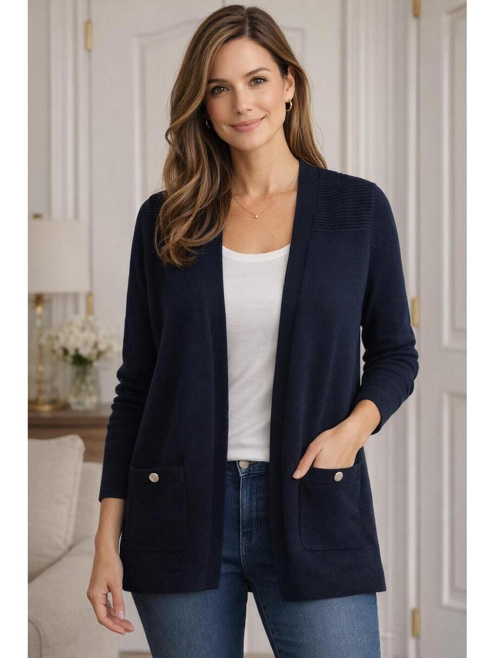 Jones New York Petite Navy Cardigan PM Cotton Blend